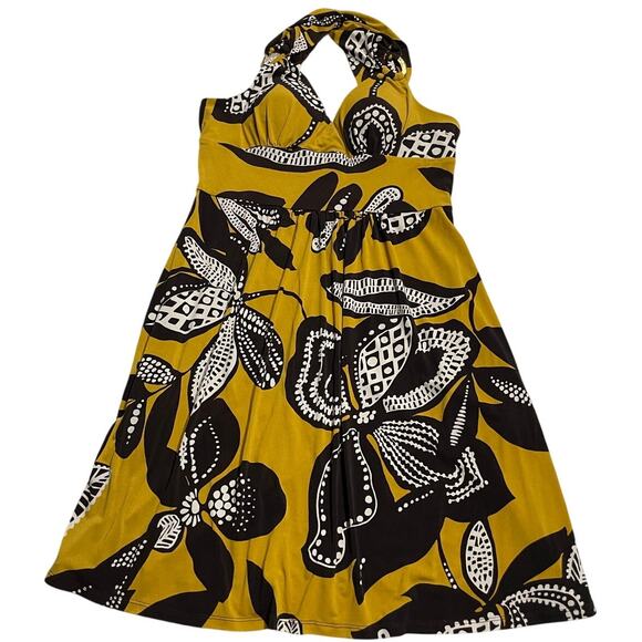 Bisou Bisou Dress Floral Criss Cross Sleeveless A-Line Womens 12 Pockets Yellow - Picture 1 of 9